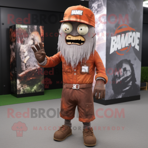 Rust Zombie mascot costume character dressed with a Sheath Dress and Beanies