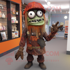 Rust Zombie mascot costume character dressed with a Sheath Dress and Beanies