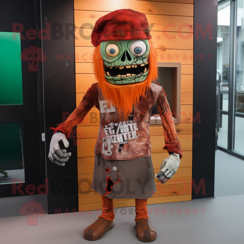 Rust Zombie mascot costume character dressed with a Sheath Dress and Beanies