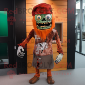 Rust Zombie mascot costume character dressed with a Sheath Dress and Beanies