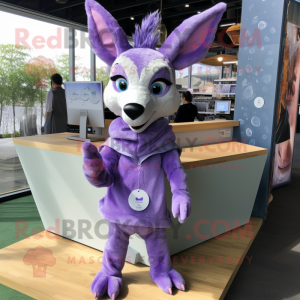 Lavender Dingo mascot costume character dressed with a Romper and Keychains