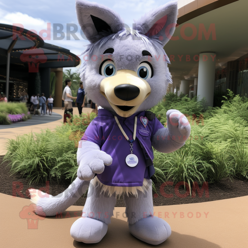 Lavender Dingo mascot costume character dressed with a Romper and Keychains