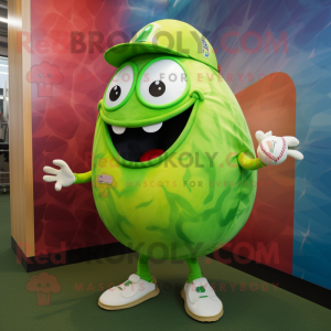 Lime Green Shakshuka mascot costume character dressed with a Baseball Tee and Wraps