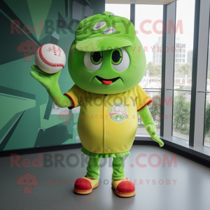 Lime Green Shakshuka mascot costume character dressed with a Baseball Tee and Wraps