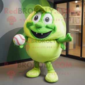 Lime Green Shakshuka mascot costume character dressed with a Baseball Tee and Wraps