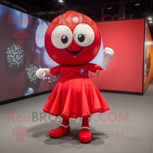 Red Soccer Ball mascot costume character dressed with a A-Line Dress and Earrings