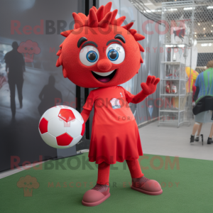 Red Soccer Ball mascot costume character dressed with a A-Line Dress and Earrings