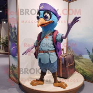 Lavender Woodpecker mascot costume character dressed with a Cargo Shorts and Rings