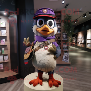 Lavender Woodpecker mascot costume character dressed with a Cargo Shorts and Rings