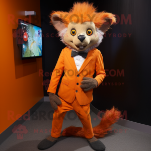 Orange Aye-Aye mascot costume character dressed with a Suit Jacket and Shoe laces