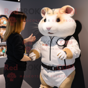 Cream Hamster mascot costume character dressed with a Henley Tee and Smartwatches