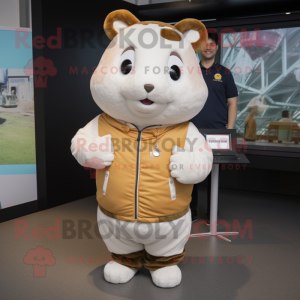 Cream Hamster mascot costume character dressed with a Henley Tee and Smartwatches