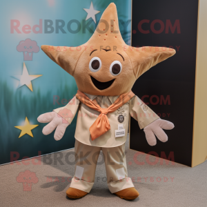 Tan Starfish mascot costume character dressed with a Button-Up Shirt and Shawls