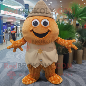 Tan Starfish mascot costume character dressed with a Button-Up Shirt and Shawls