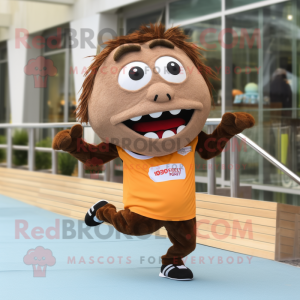 Brown Cod mascot costume character dressed with a Running Shorts and Hairpins