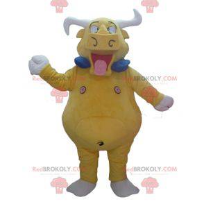 Mascota de toro búfalo amarillo gigante y divertido -