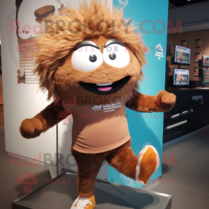 Brown Cod mascot costume character dressed with a Running Shorts and Hairpins
