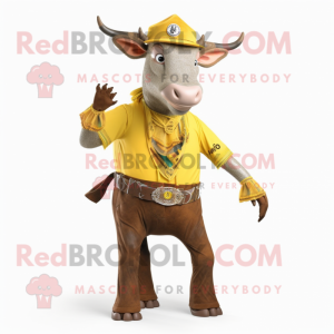 Yellow Zebu mascot costume character dressed with a Waistcoat and Belts