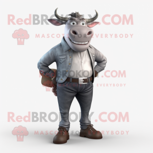 Gray Bull mascot costume character dressed with a Skinny Jeans and Cummerbunds