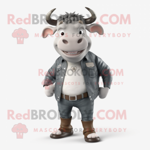 Gray Bull mascot costume character dressed with a Skinny Jeans and Cummerbunds