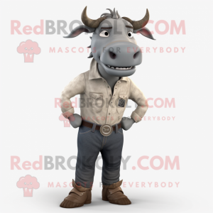 Gray Bull mascot costume character dressed with a Skinny Jeans and Cummerbunds