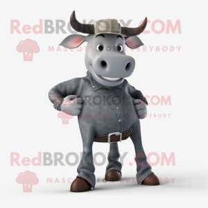 Gray Bull mascot costume character dressed with a Skinny Jeans and Cummerbunds