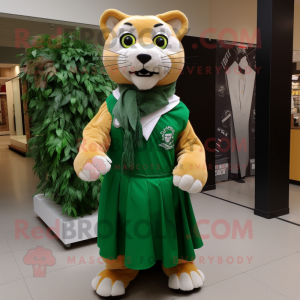 Forest Green Mountain Lion mascot costume character dressed with a Skirt and Scarf clips