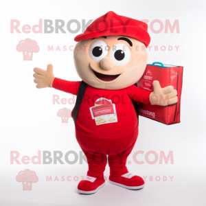 Red Lasagna mascot costume character dressed with a Joggers and Tote bags