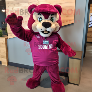 Magenta Mountain Lion mascot costume character dressed with a Romper and Beanies