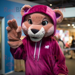 Magenta Mountain Lion mascot costume character dressed with a Romper and Beanies