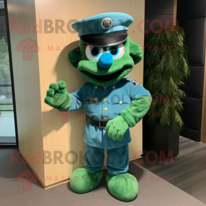 Cyan Green Beret mascot costume character dressed with a Dress Pants and Headbands