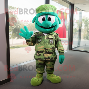 Cyan Green Beret mascot costume character dressed with a Dress Pants and Headbands
