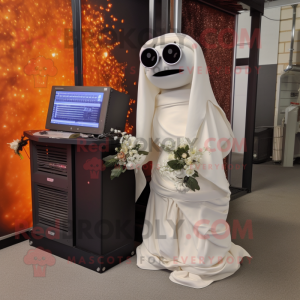 Rust Computer mascot costume character dressed with a Wedding Dress and Scarf clips