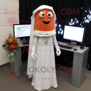 Rust Computer mascot costume character dressed with a Wedding Dress and Scarf clips