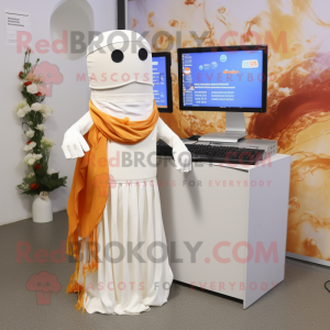 Rust Computer mascot costume character dressed with a Wedding Dress and Scarf clips