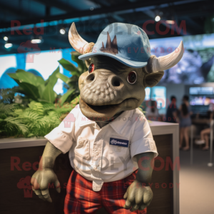 nan Triceratops mascot costume character dressed with a Button-Up Shirt and Caps