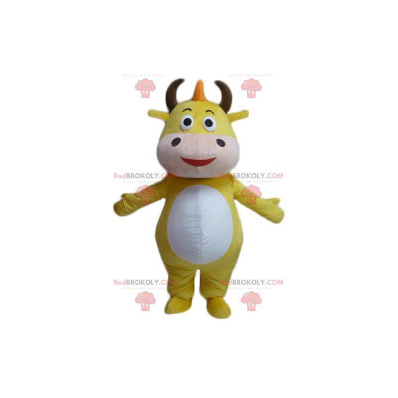 Mascotte de vache jaune et blanche de taureau - Redbrokoly.com