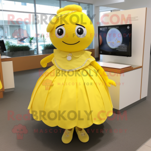 Lemon Yellow Lemon mascot costume character dressed with a Circle Skirt and Hair clips