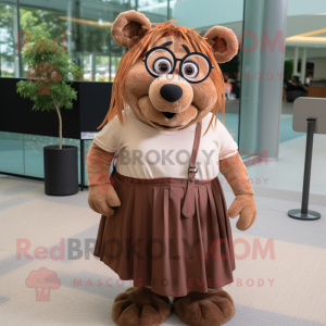 Brown Sow mascot costume character dressed with a Maxi Skirt and Eyeglasses