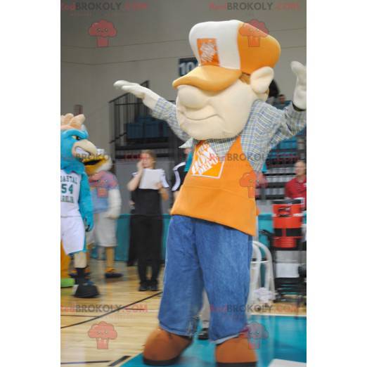 Arbeidersman mascotte met een overhemd en een pet -