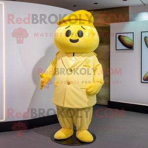 Lemon Yellow Potato mascot costume character dressed with a Jumpsuit and Berets