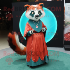 Cyan Red Panda mascot costume character dressed with a Maxi Dress and Rings