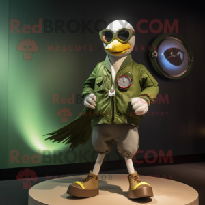Olive Dove mascot costume character dressed with a Moto Jacket and Bracelet watches