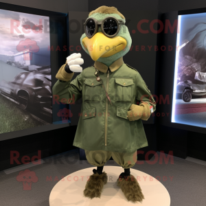 Olive Dove mascot costume character dressed with a Moto Jacket and Bracelet watches