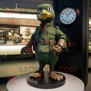Olive Dove mascot costume character dressed with a Moto Jacket and Bracelet watches