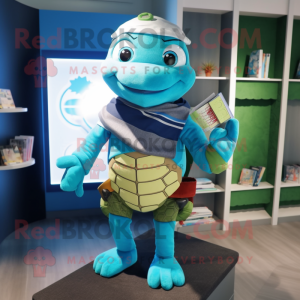 Cyan Turtle maskot kostume...