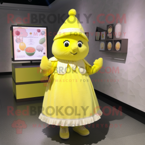 nan Lemon mascot costume character dressed with a Dress and Mittens