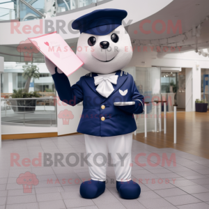Navy Love Letter mascot costume character dressed with a Playsuit and Bow ties