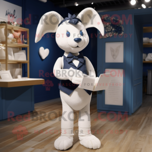 Navy Love Letter mascot costume character dressed with a Playsuit and Bow ties