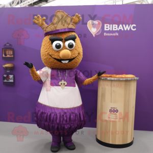 Purple Biryani mascot costume character dressed with a Skirt and Tie pins